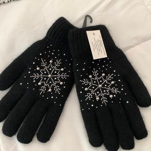 Black Snowflake Design Winter Gloves